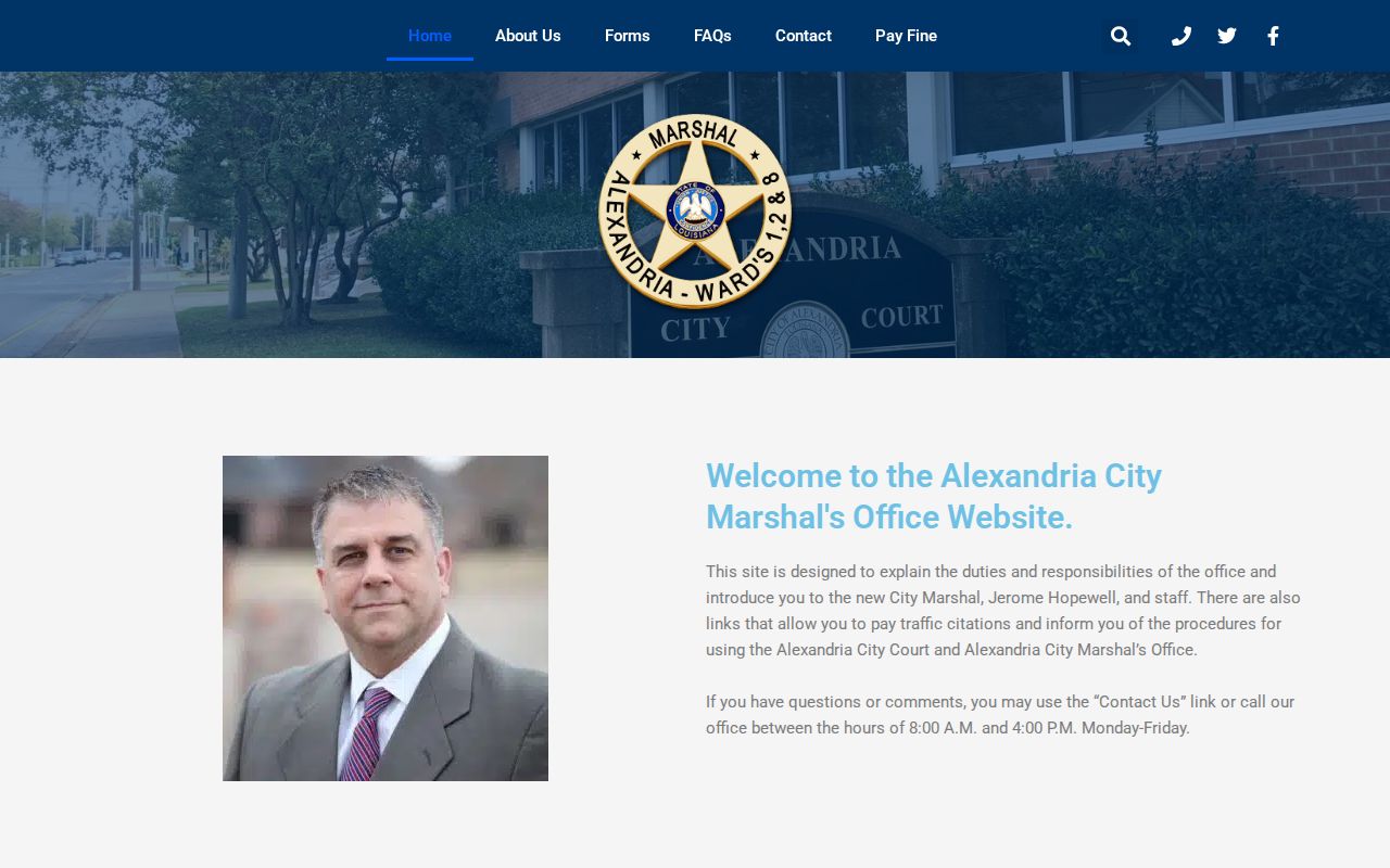 Alexandria City Marshal office page explaining municipal warrant service for Rapides Parish city court cases