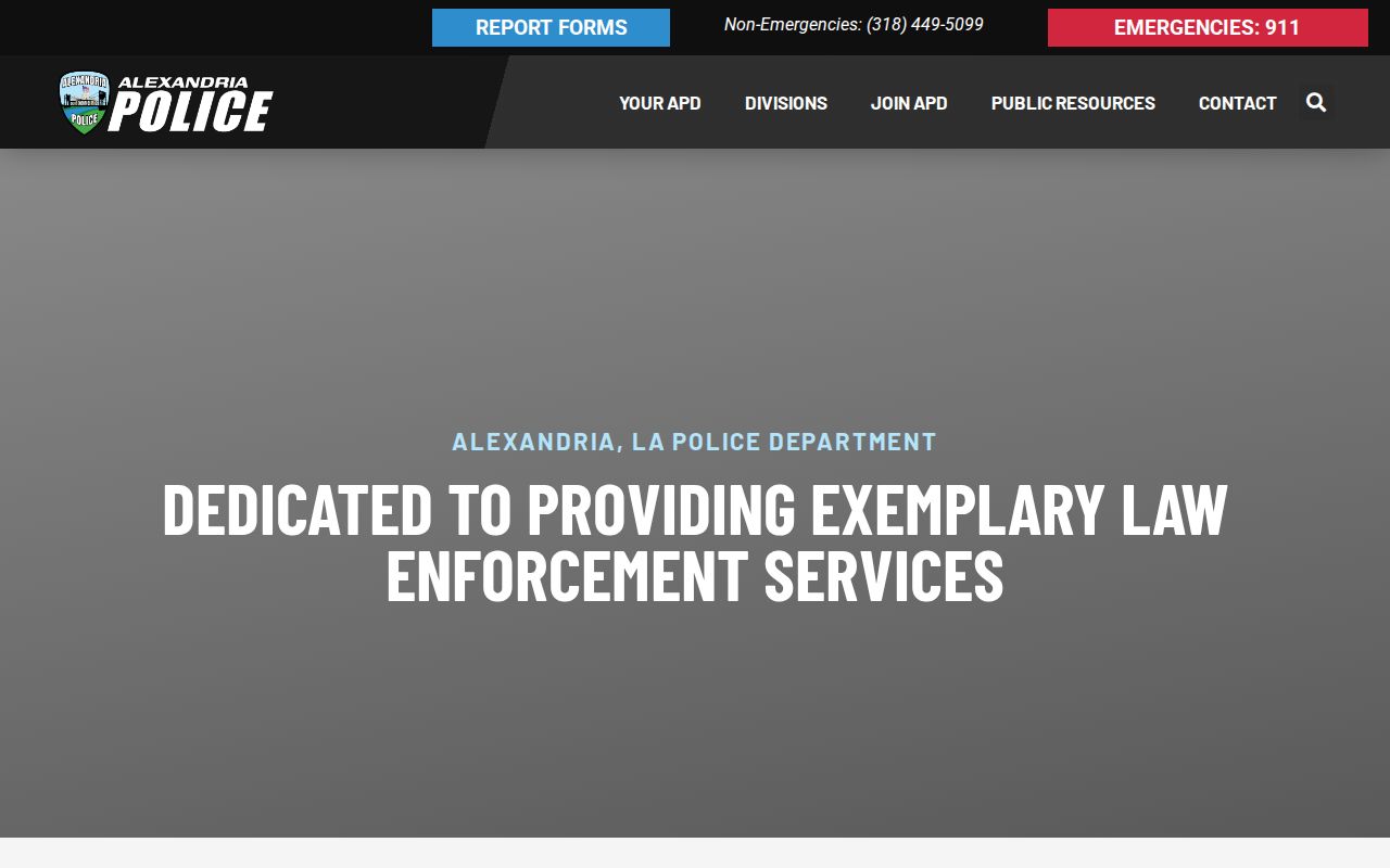 Alexandria Police Department public safety homepage for Rapides Parish warrant records routing questions