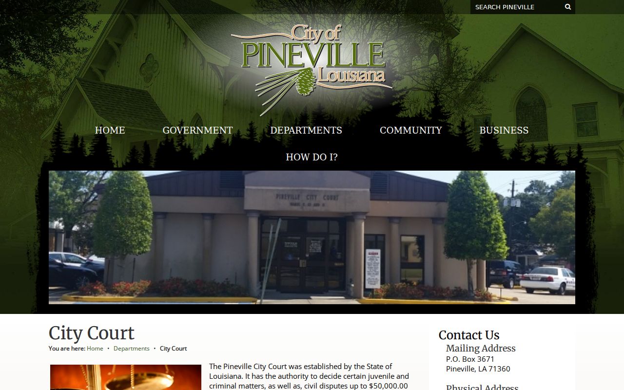 Pineville City Court contact and jurisdiction page for Rapides Parish municipal warrant questions