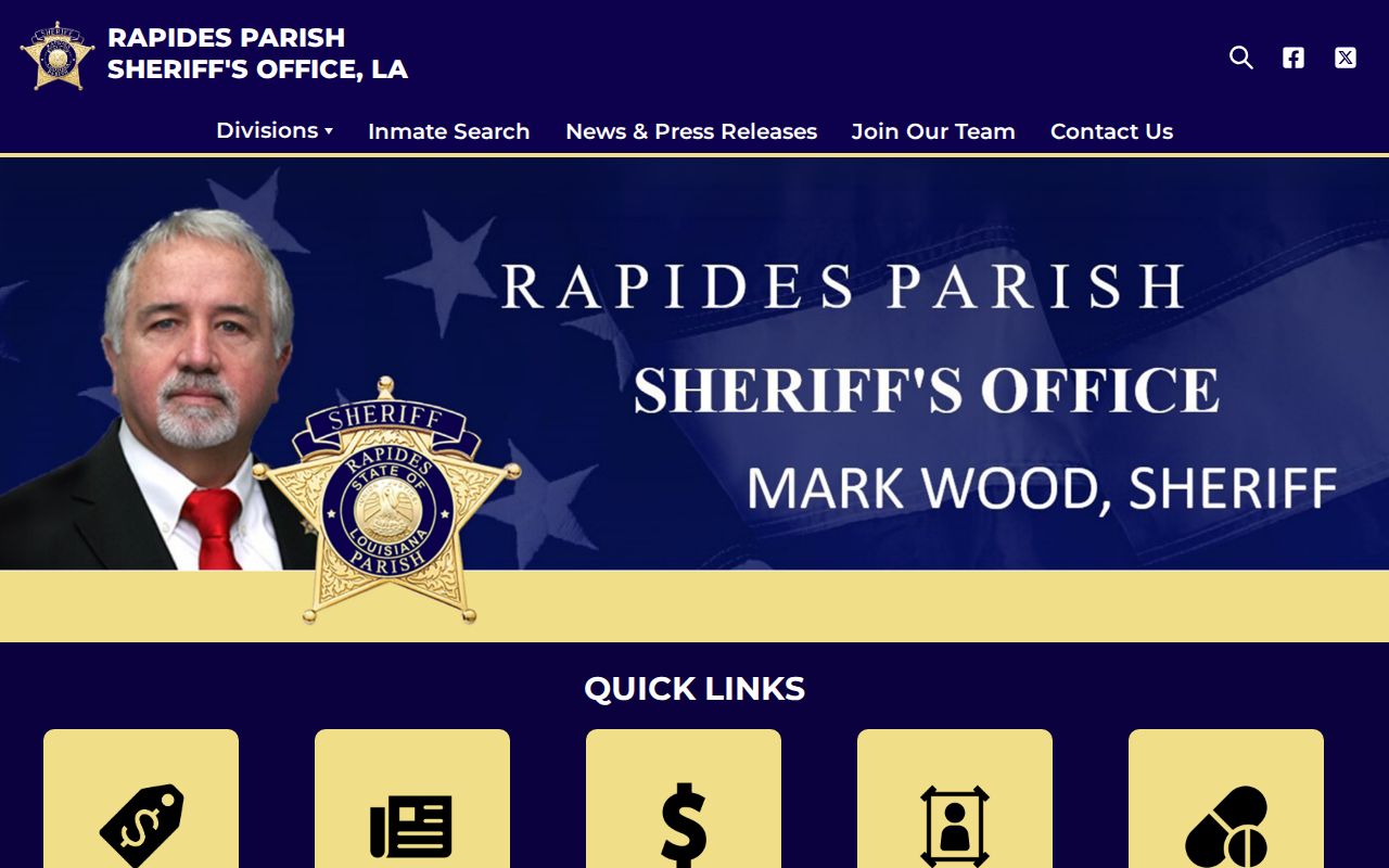 Rapides Parish Sheriff's Office app landing page used for warrant records routing